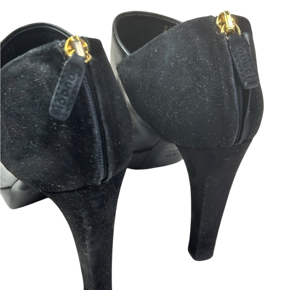 Gucci black leather and suede platform ankle shoe bootie size 8.5 38.5 Back Zip - Picture 3 of 11